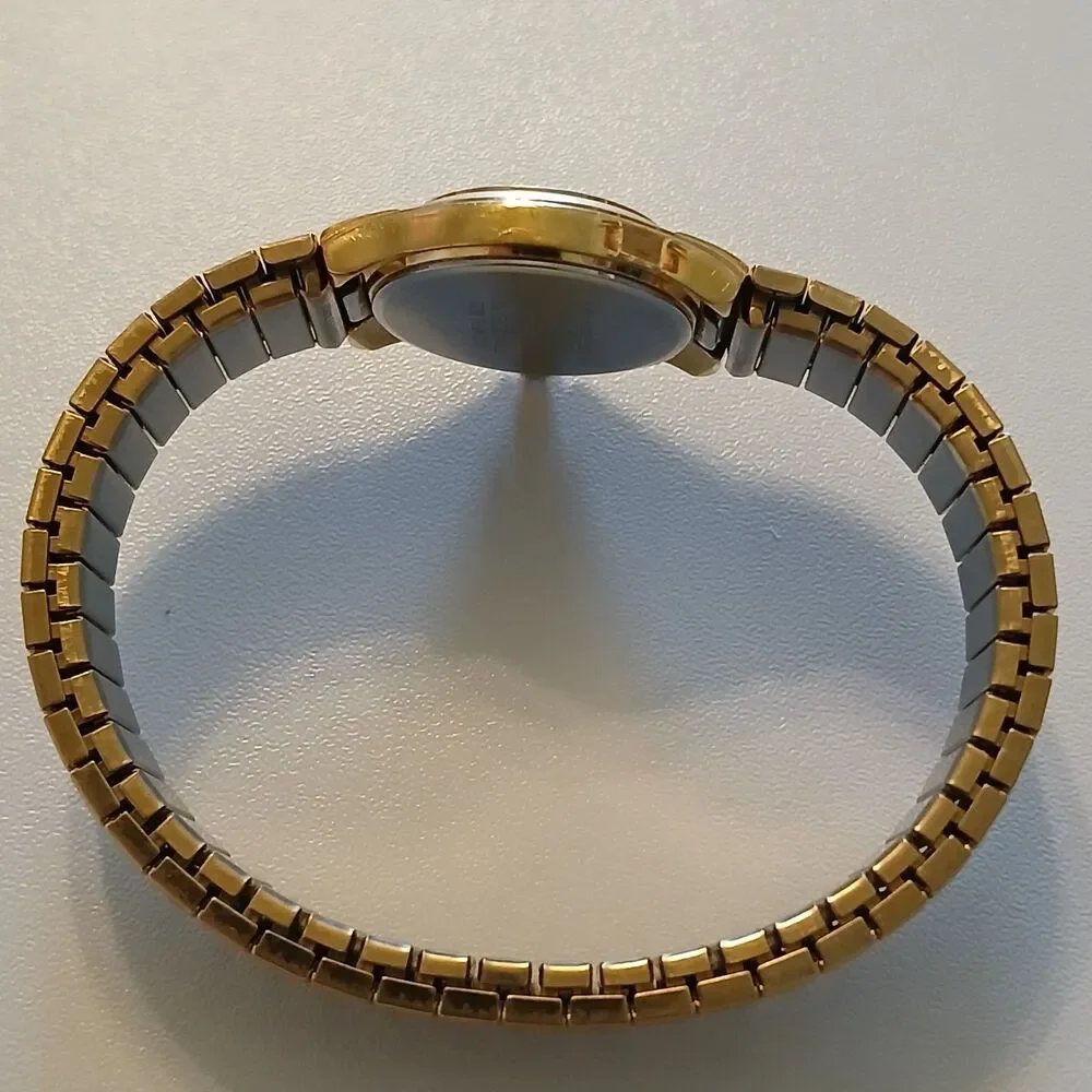 VTG 90s Andre Rivalle Diamond Women's Gold Tone Stretch Band Quartz Watch 22mm